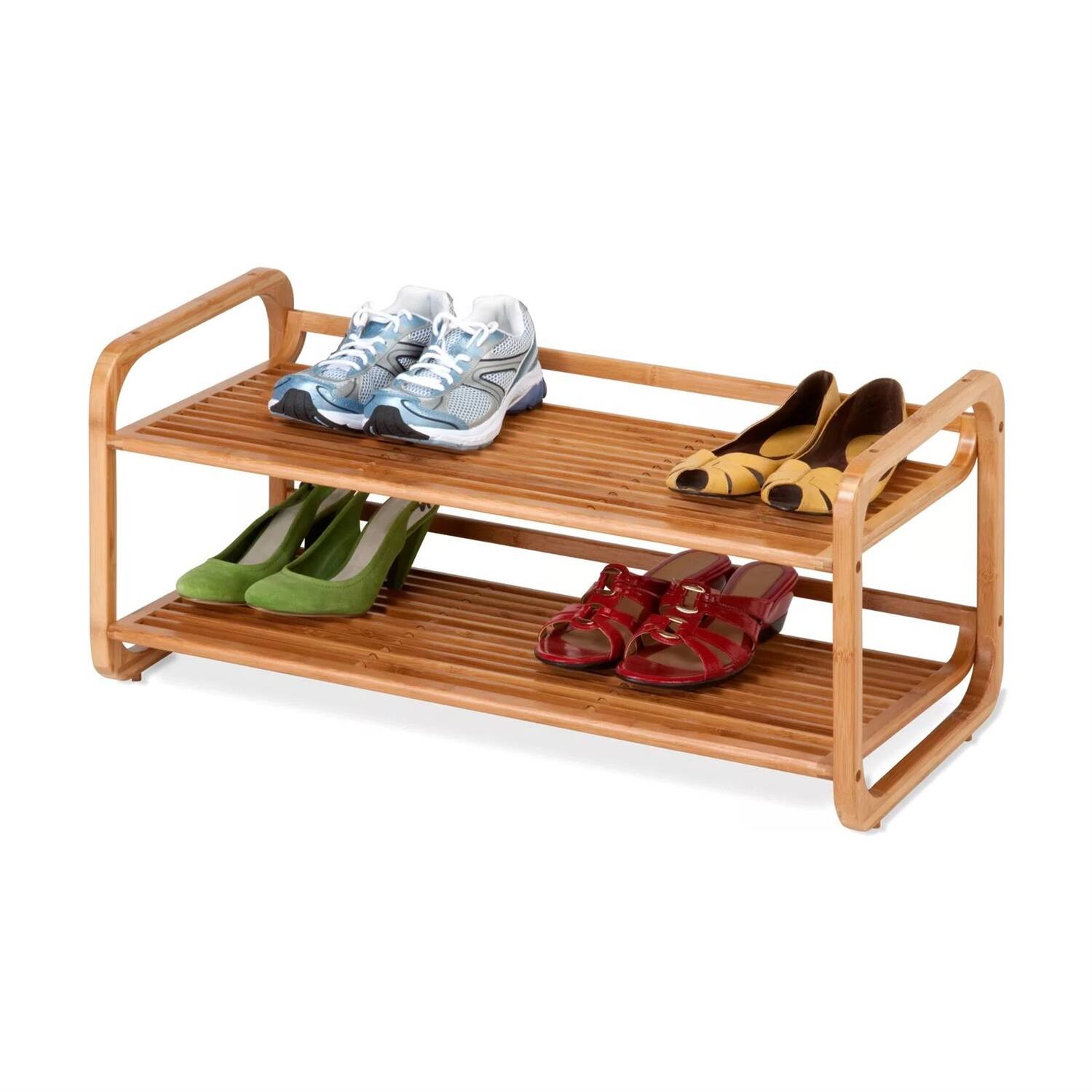 Hivvago - Bamboo Modern 2-Shelf Stackable Shoe Rack - Holds up to 8 Pair of Shoes - Wallnut