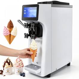 VEVOR - Commercial Ice Cream Machine, 10.6 QT/H Yield, 1000W Single Flavor Countertop Soft Serve Ice Cream Maker, 4L Hopper - Silver