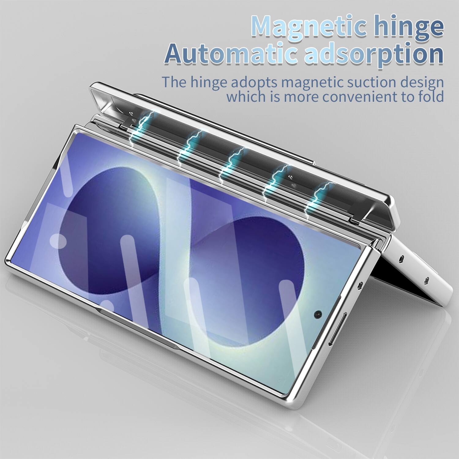 Magnetic hinge Automatic adsorption  
The hinge adopts magnetic suction design which is more convenient to fold