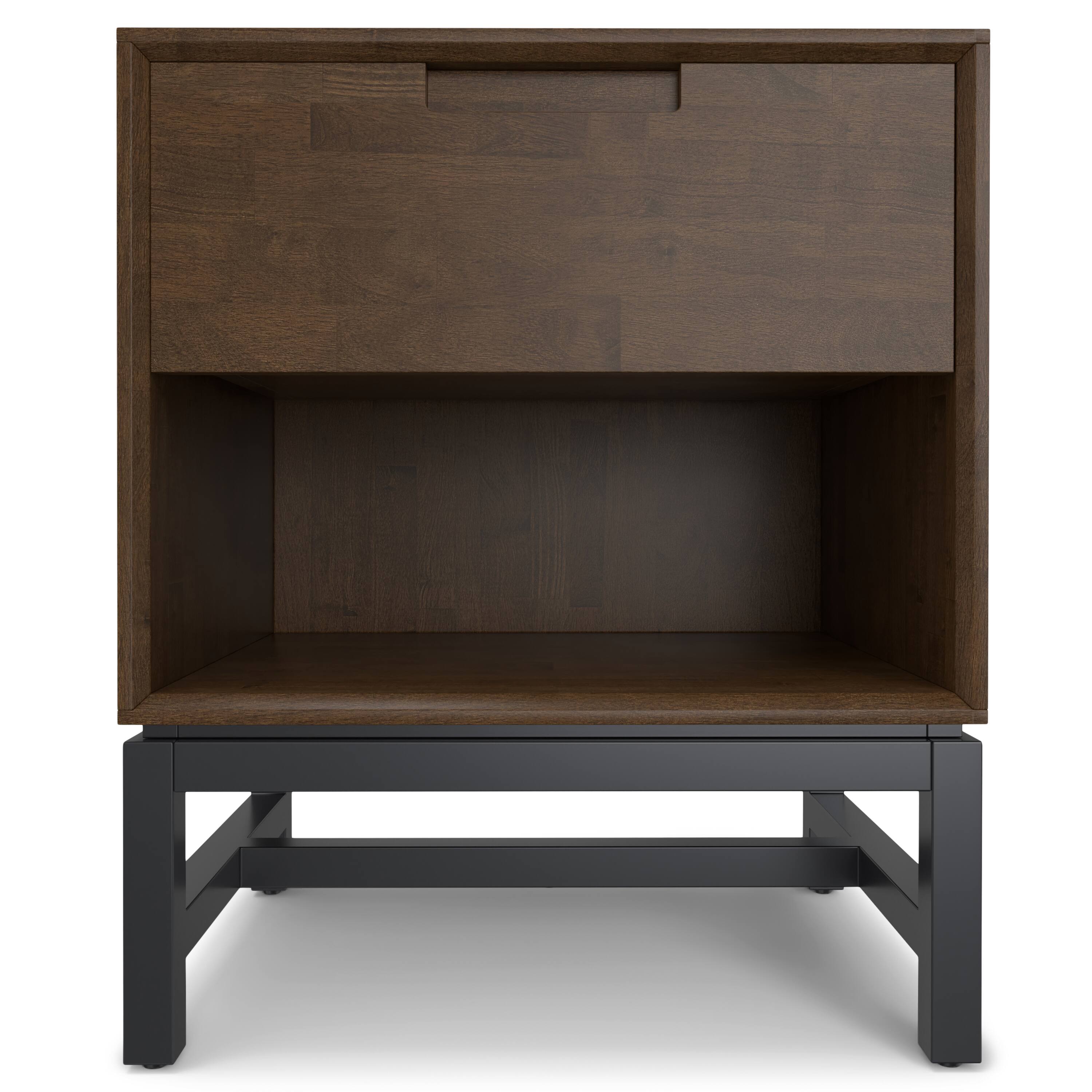 Left. Simpli Home - Simpli Home Banting 20 inch Wide Solid Wood Mid Century Nightstand in Walnut Brown - Walnut Brown.