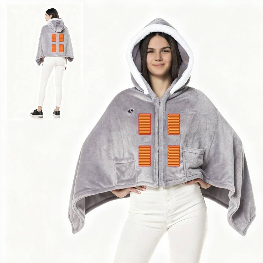 Angle. Loheer - Loheer Wearable Heated Throw Blanket Portable Electric Heating Hoodie Three Heating Levels - Grey.