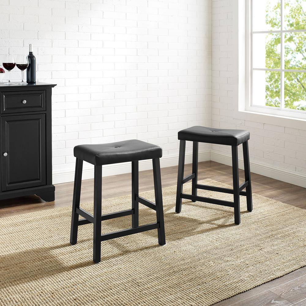 Alt View 2. Crosley Furniture - Upholstered Saddle Seat 2Pc Counter Height Bar Stool Set - 2 Stools - Black.