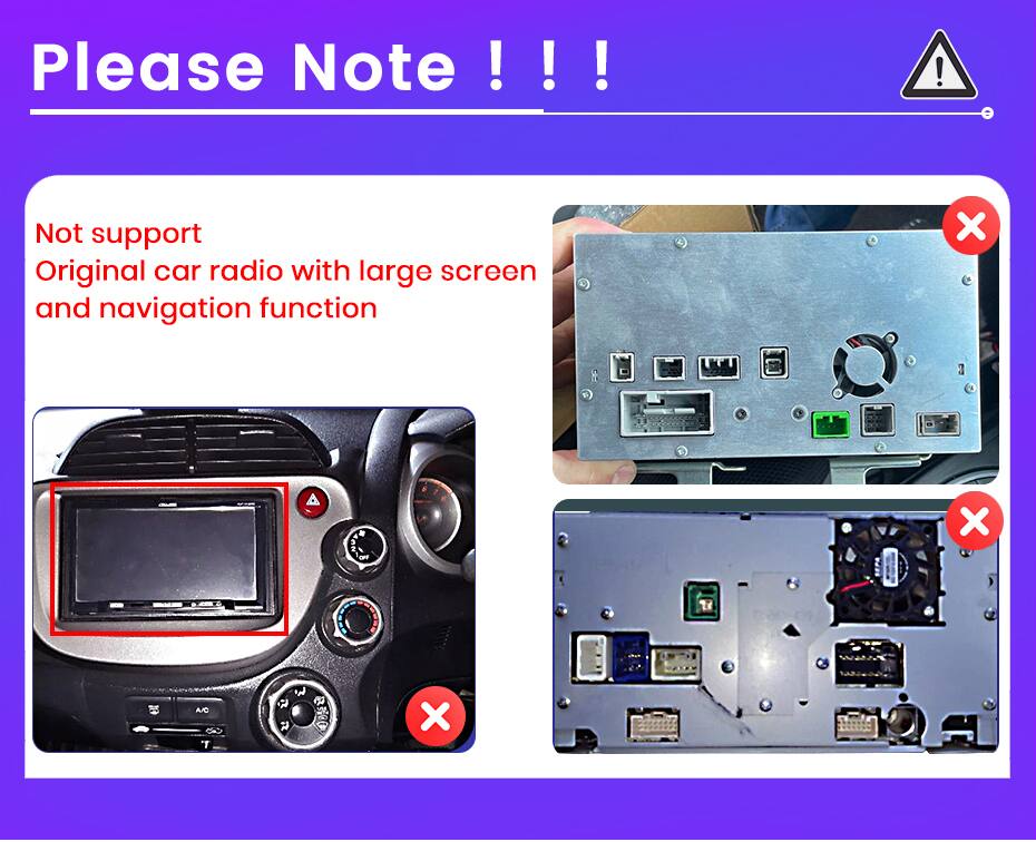 Please Note!!!

Not support Original car radio with large screen and navigation function