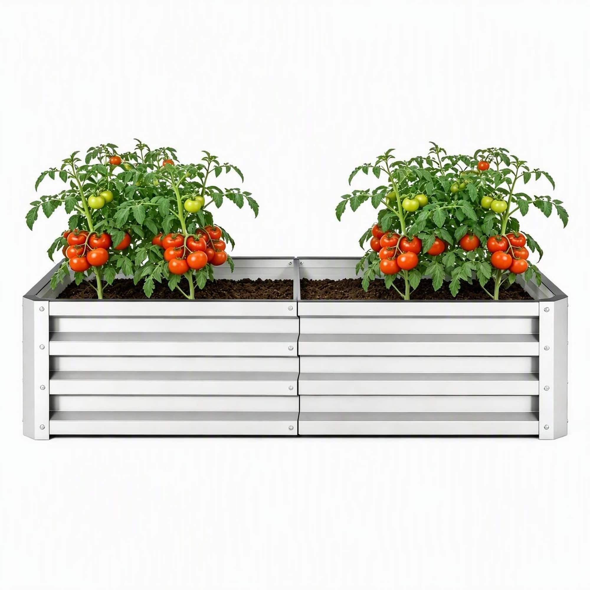 RYHNUYNE - Galvanized Steel Raised Garden Bed 4x2x1 ft Outdoor Metal Planter Box for Vegetables Flowers Herbs and Succulents - Silver