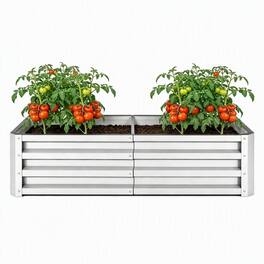 RYHNUYNE - Galvanized Steel Raised Garden Bed 4x2x1 ft Outdoor Metal Planter Box for Vegetables Flowers Herbs and Succulents - Silver