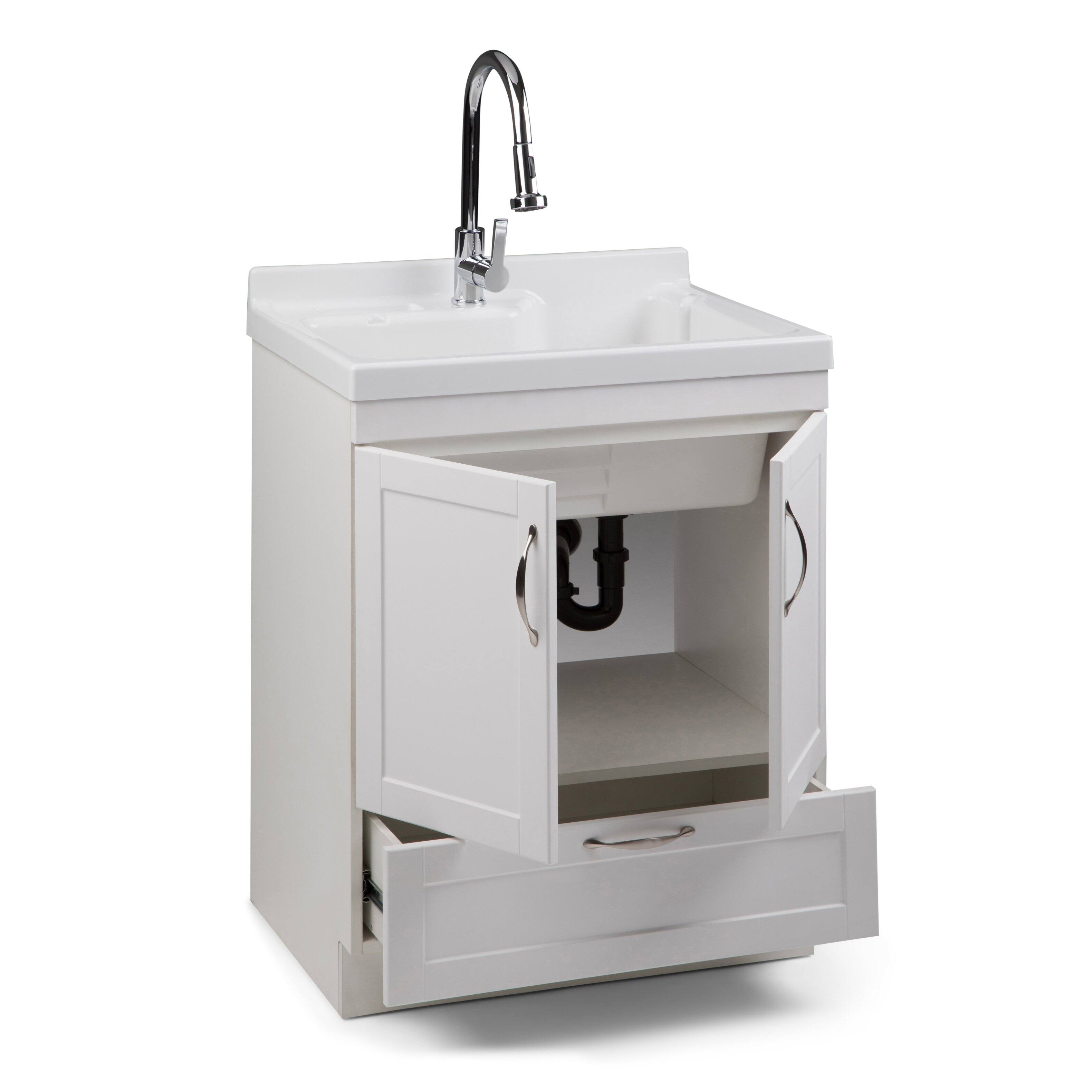Back. Simpli Home - Maile  All-in-One 28-inch Utility Sink & Cabinet - Pure White.