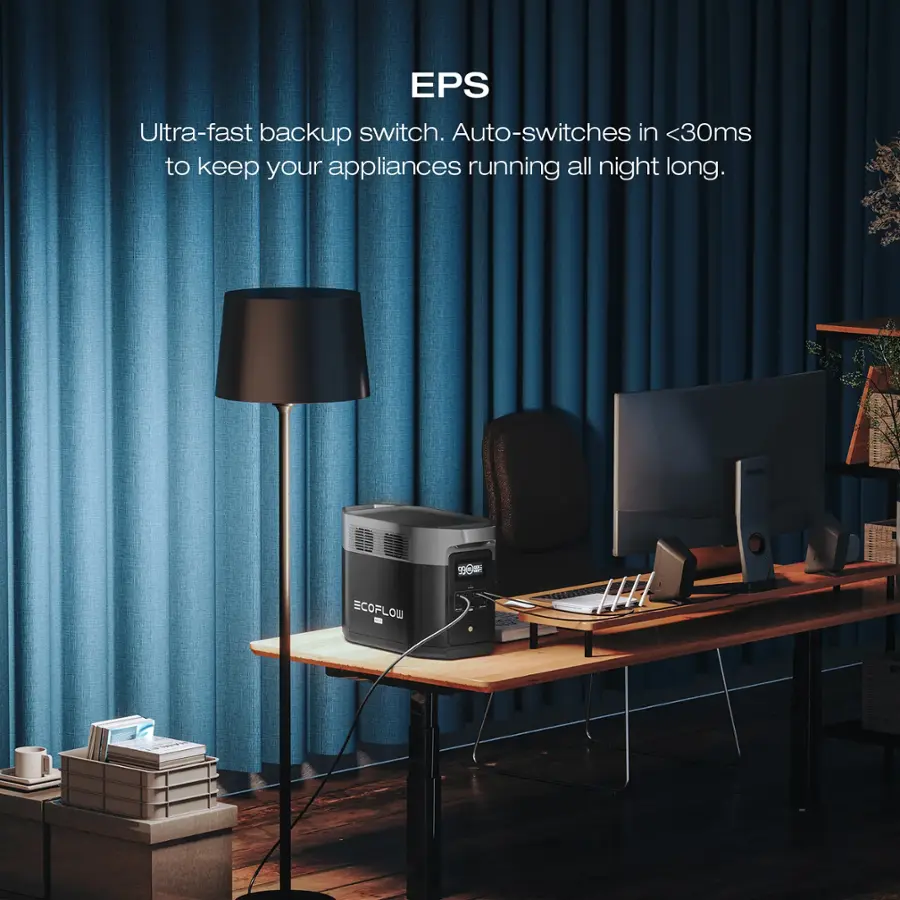 EPS Ultra-fast backup switch. Auto-switches in <30ms to keep your appliances running all night long. - 150 ECOFLOW