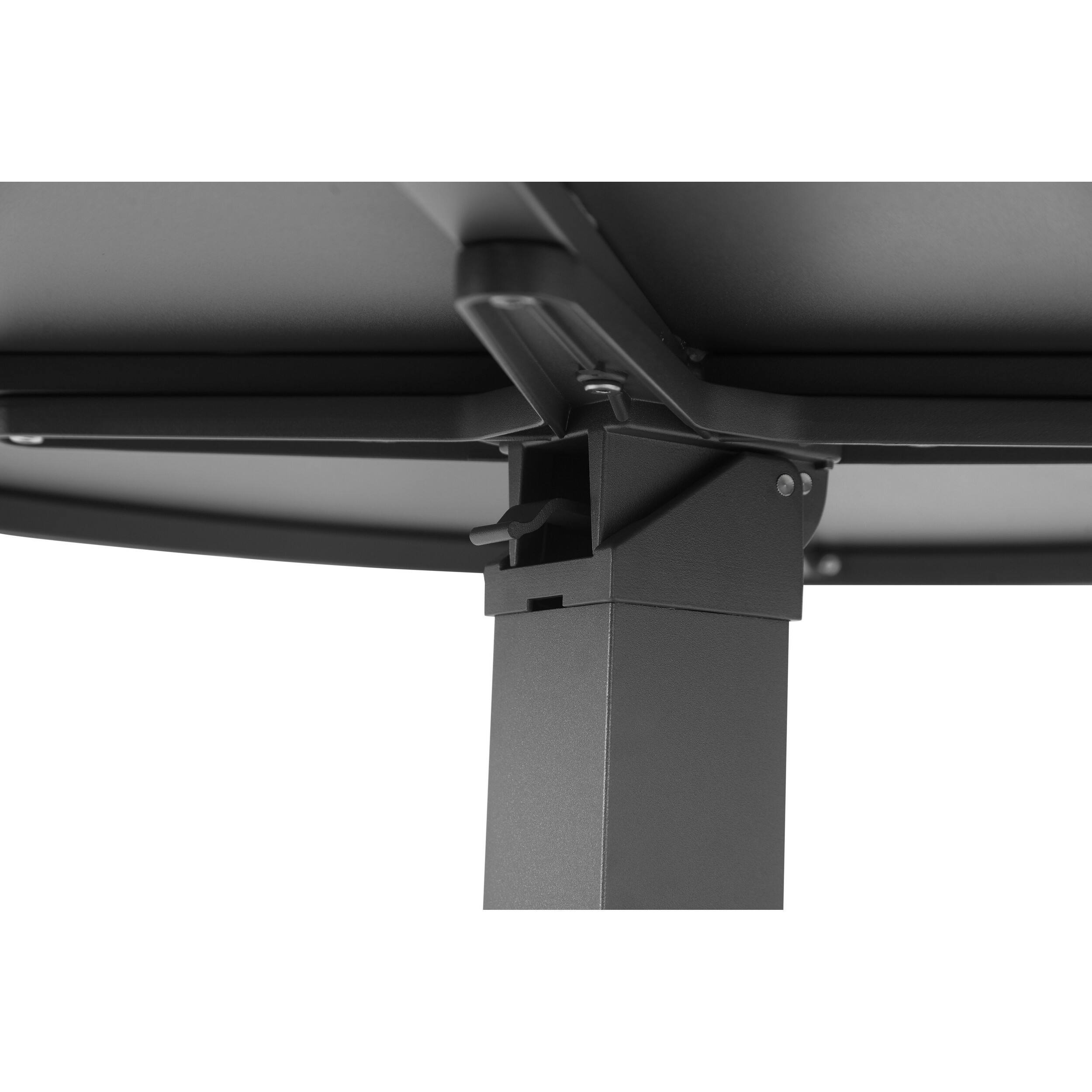 Left. Manhattan Lane - Keli 35 Inch Round Dining Table, Aluminum Frame, Foldable Design - Gray.