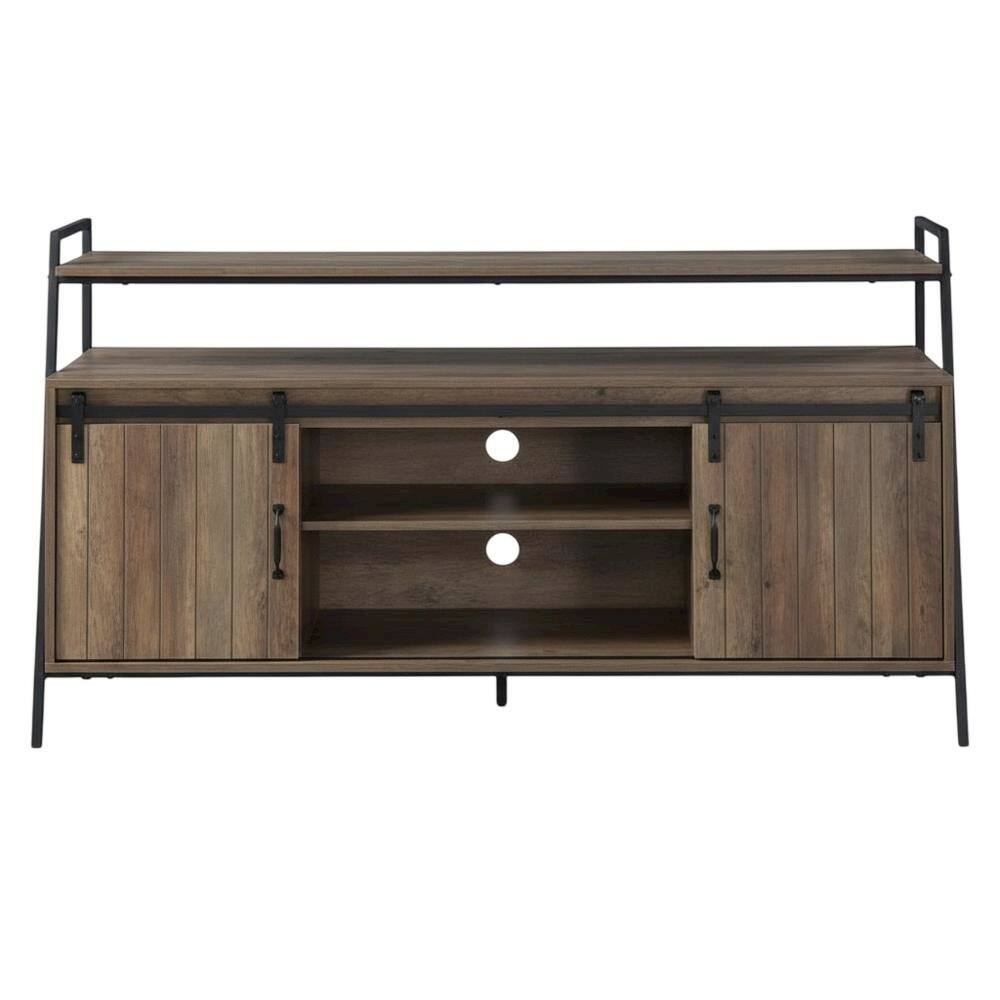 Alt View 3. FurniFact - Industrial TV Stand in Rustic Oak & Black Finish with MDF, Metal, Veneer - Brown.