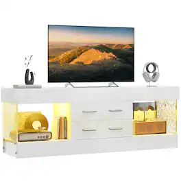 Bestier - 60" TV Stand for Most TVs up to 65" with Integrated LED Lighting and 2 Drawers - Bright White