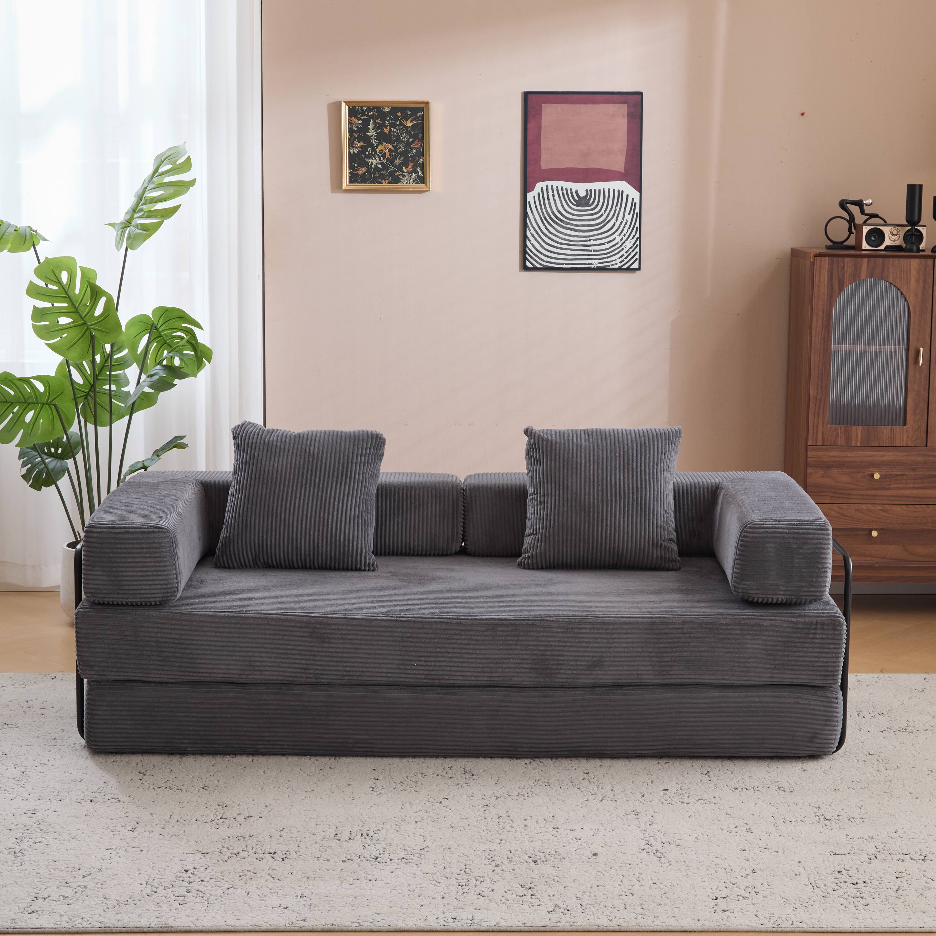 Alt View 4. GOODSILO - Convertible Floor Sofa Bed - Futon Couch Lounge Sleeper with Pillow Back Support & Armrests - Dark Green.