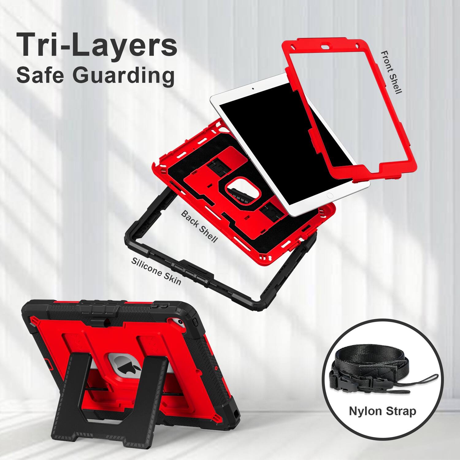 Tri-Layers Safe Guarding  
Front Shell  
Back Shell Silicone Skin  
Nylon Strap