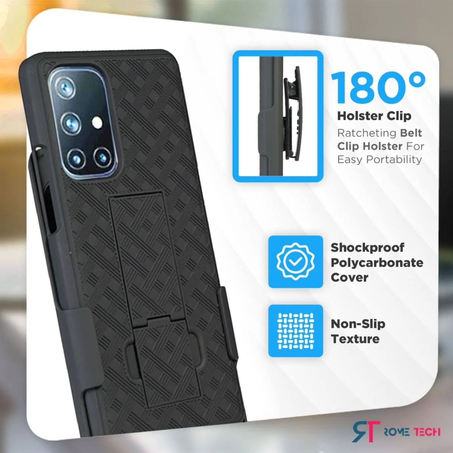 180° Holster Clip  
Ratcheting Belt Clip Holster For Easy Portability  
Shockproof Polycarbonate Cover  
Non-Slip Texture  

ST ROVE TECH