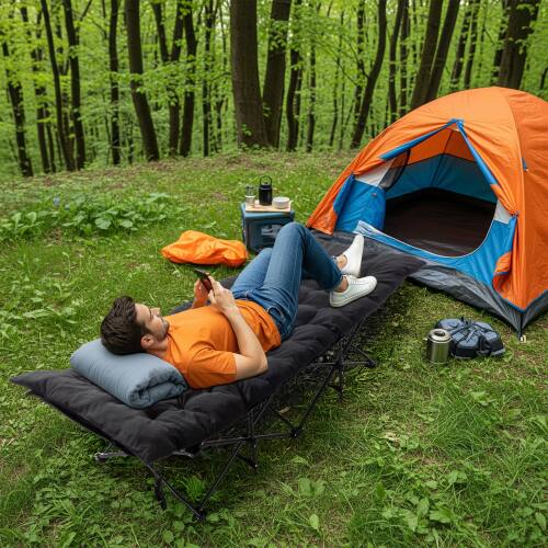 Alt View 10. Winado - 1 PCS Portable Folding Camping Cot Bed with Soft Pad, Carrying Bag for Outdoor Adults Camping Office Nap Beach Travel - Black.