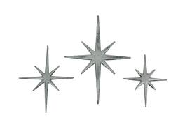 Zeckos - Set of 3 Metallic Cast Iron Starburst Wall Hangings 8 Pointed Stars - Silver