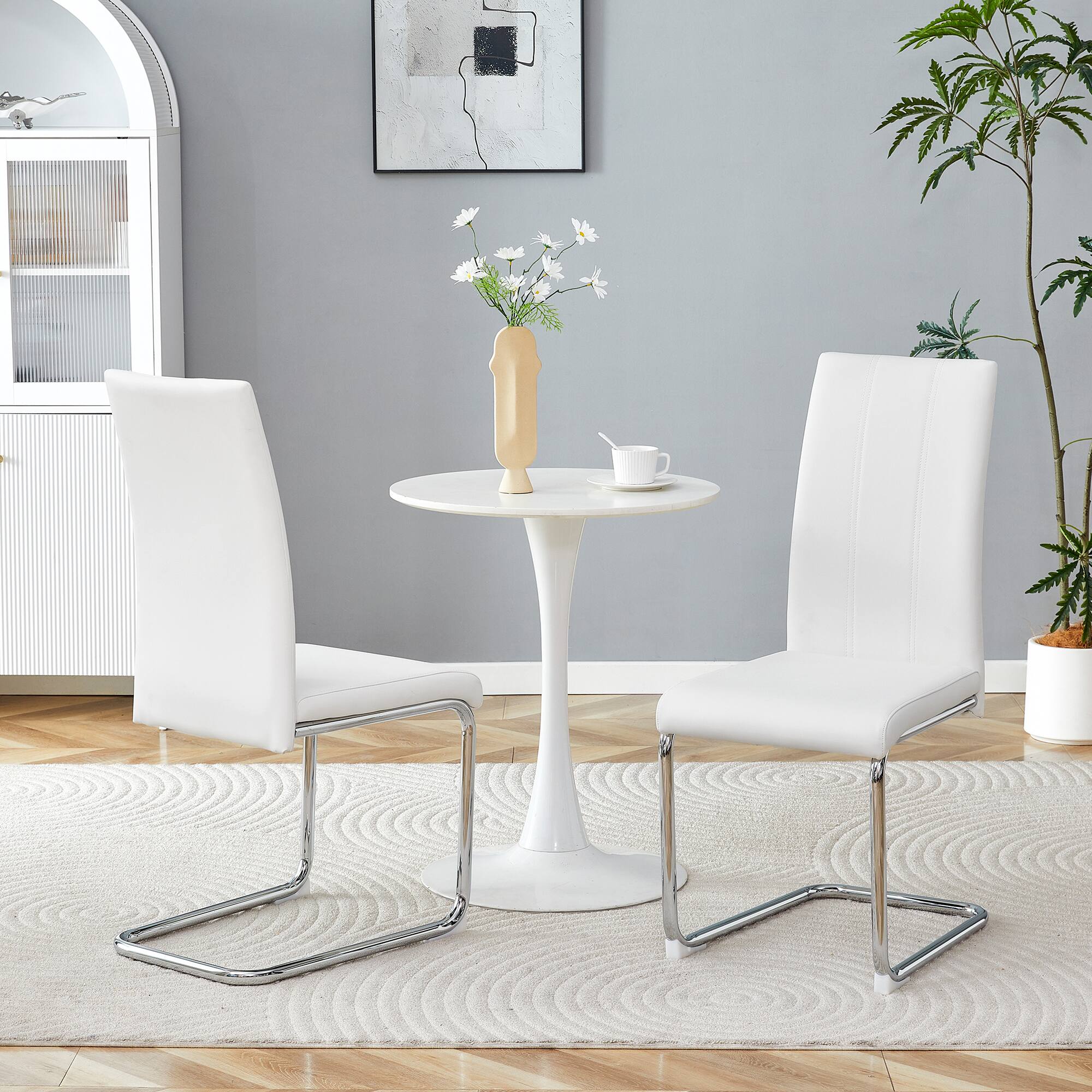 Alt View 2. Loheer - Modern High Back Dining Chairs Set of 4 with Chrome Legs 1.8x1.4x3.3ft - White.
