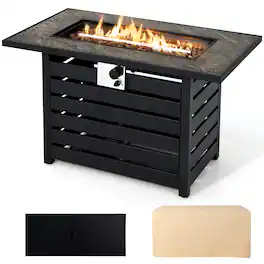 Costway - 42" Rectangular Propane Fire Pit Table 50,000 BTU W/ Lava Rocks & PVC Cover - Black