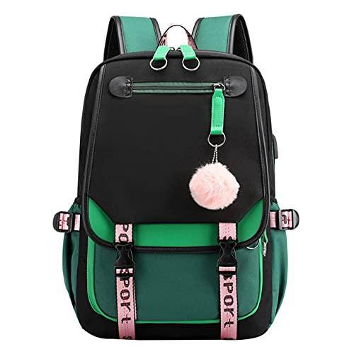 Pacoar Cade - Teenage Girls' Backpack Middle School Students Bookbag Outdoor Daypack With Usb Charge Port (21 Liters Black Pink) - Green Black-21 Liters