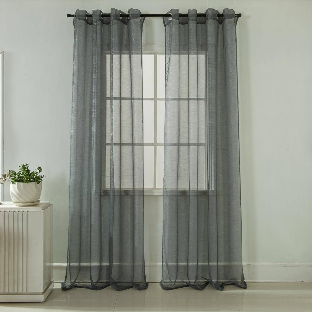 Angle. RT Designers Collection - Ramallah Lonnie Charcoal Grommet Curtain Panel - 54x90 Inches - Charcoal.