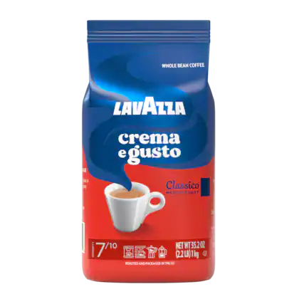 WHOLE BEAN COFFEE
LAVAZZA
crema e gusto
Classico
MEDIUM ROAST
NET WT 35.2 OZ (2.2 LB) 1 kg
INTENSITY 7/10
ROASTED AND PACKAGED IN THE EU