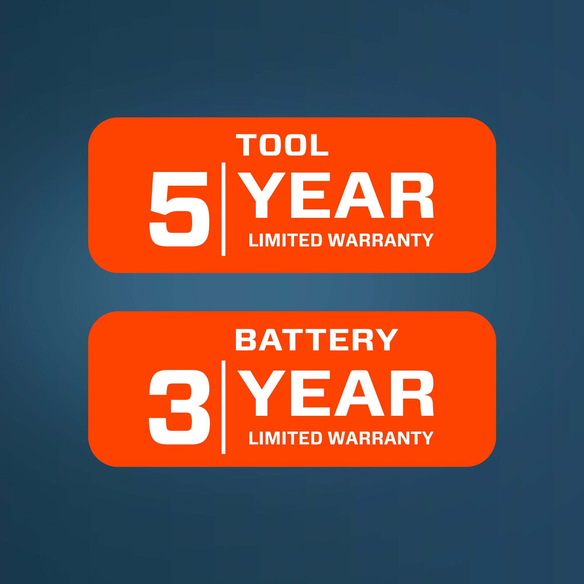 TOOL 5 YEAR LIMITED WARRANTY  
BATTERY 3 YEAR LIMITED WARRANTY