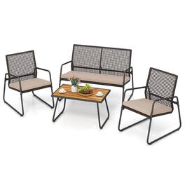 Gymax - 4PCS Patio Furniture Set PE Wicker Rattan Conversation Set w/ Zippered Cushions - Beige