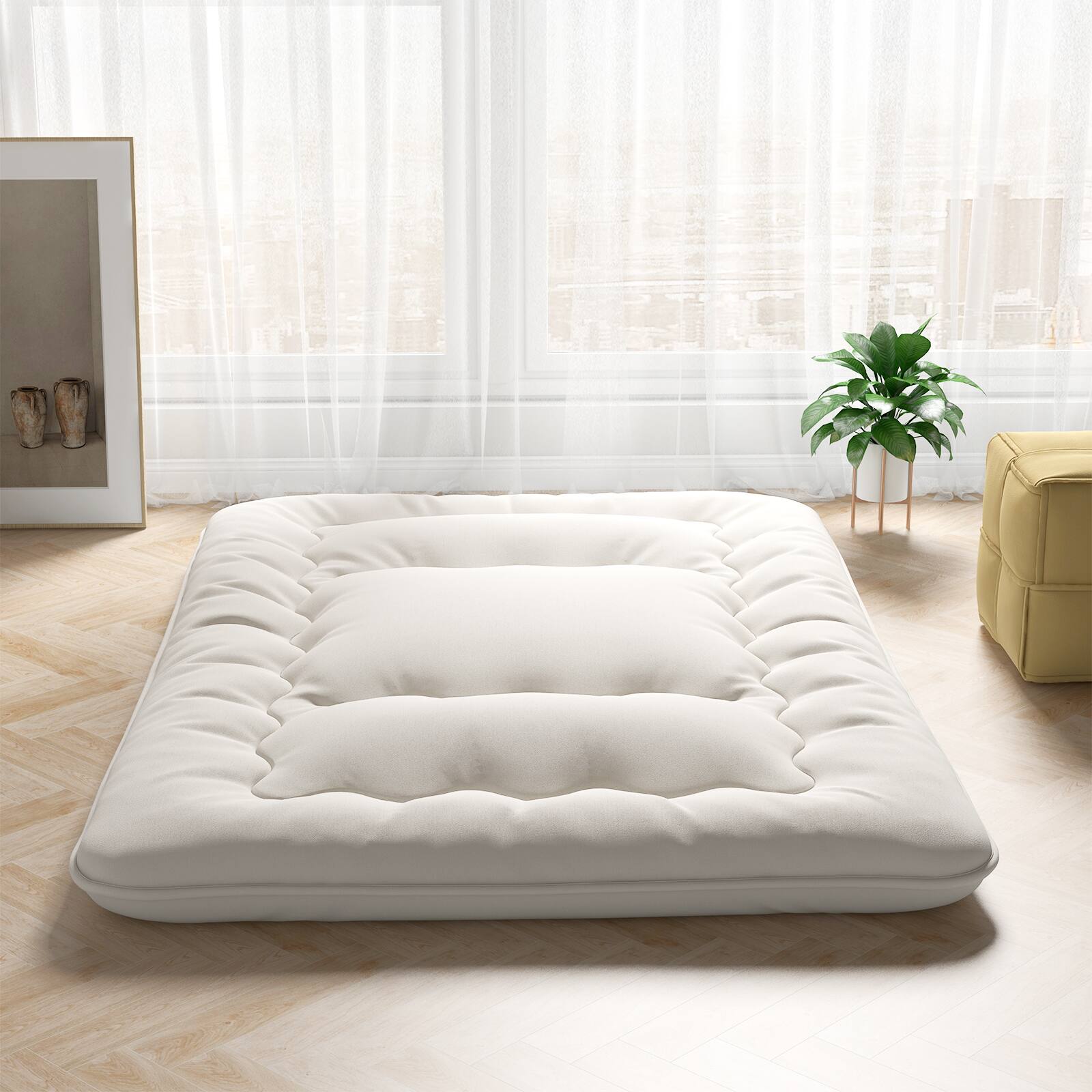 Alt View 1. Costway - Costway Full Futon Mattress Japanese Floor Sleeping Pad Washable Cover Carry Bag - Beige.