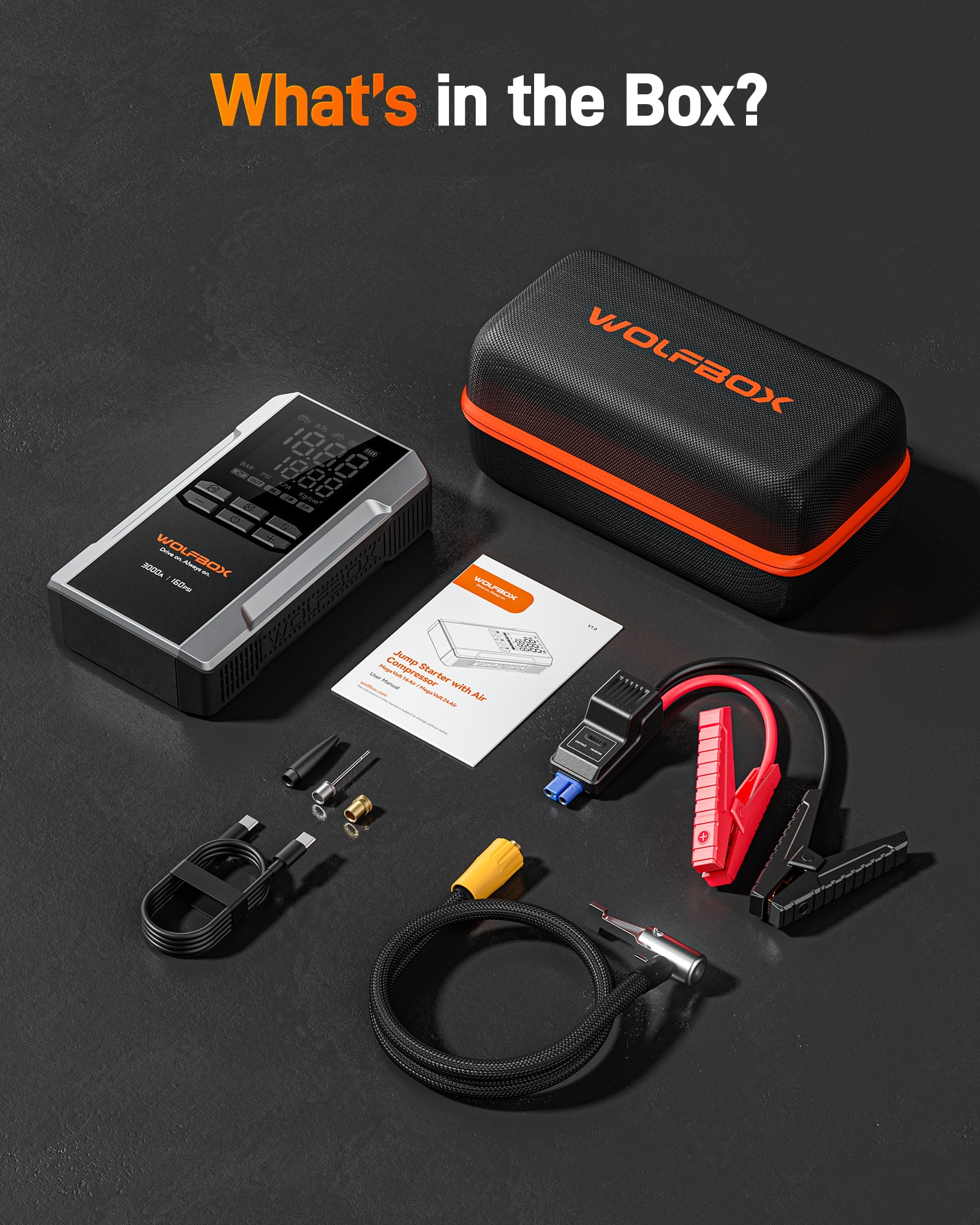 WOLFBOX 3000A Automotive Jump Starter with 160 PSI Portable Air