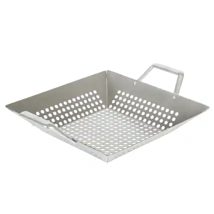 Front. Martha Stewart - Martha Stewart Amber 12 Inch Square Cast Aluminum BBQ Grill Topper with Handles - Silver.