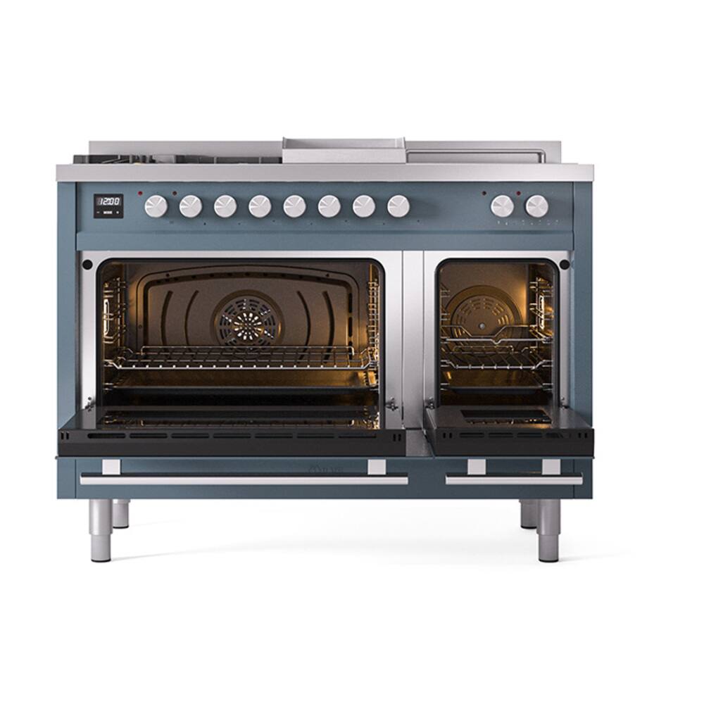 Alt View 1. ILVE - ILVE Professional Plus II Series 48 in. Dual Fuel Range with 5 Sealed Burners + Griddle (Natural Gas, Satin Trim) - Blue Grey.