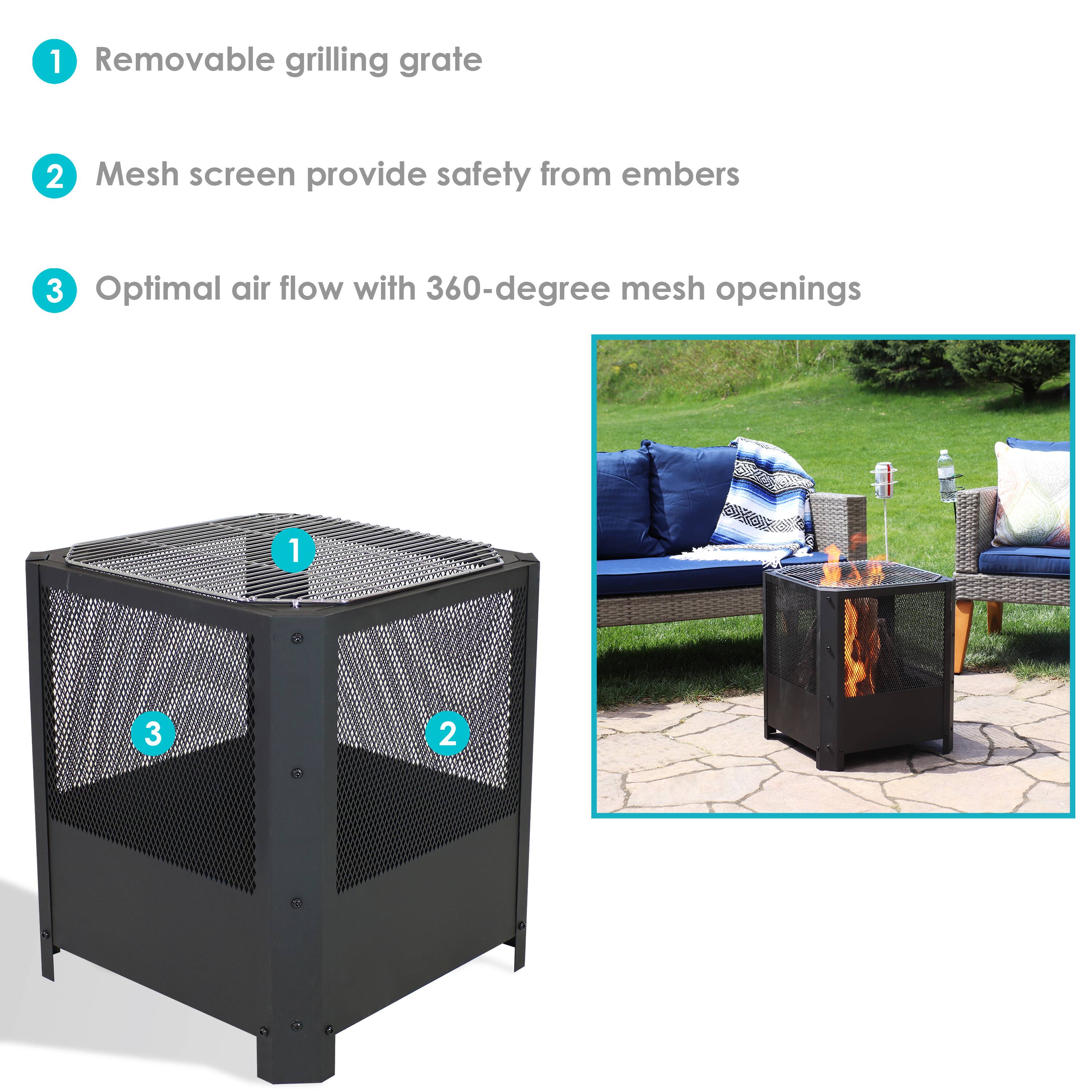 1. Removable grilling grate  
2. Mesh screen provides safety from embers  
3. Optimal airflow with 360-degree mesh openings