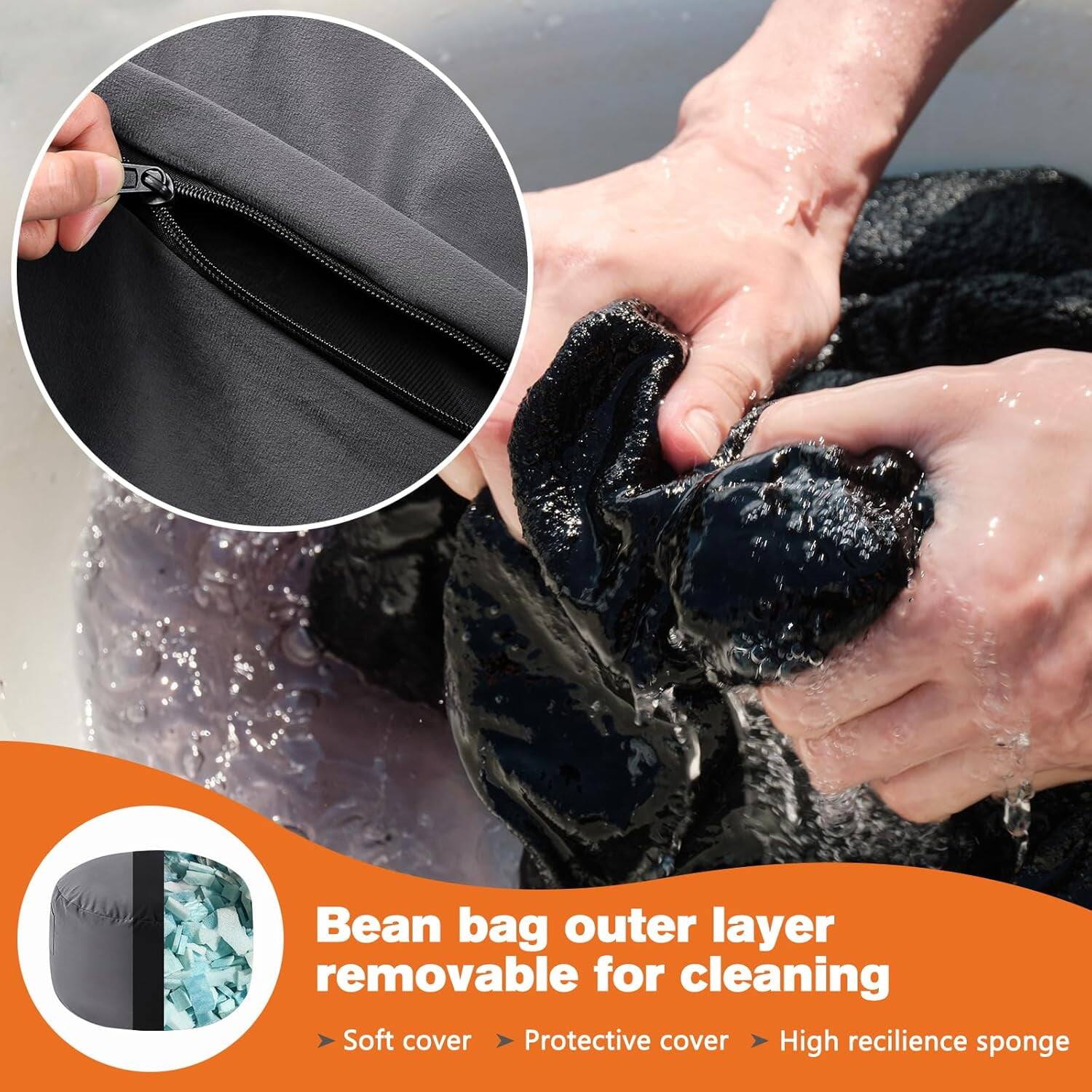 Bean bag outer layer removable for cleaning  
Soft cover  
Protective cover  
High resilience sponge