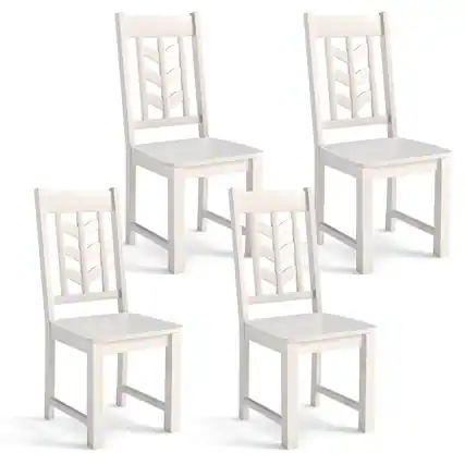 Front. Costway - Costway Dining Chair Set of 4 with Rubber Wood Frame & Leaf-shape High Back for Kitchen White - White.
