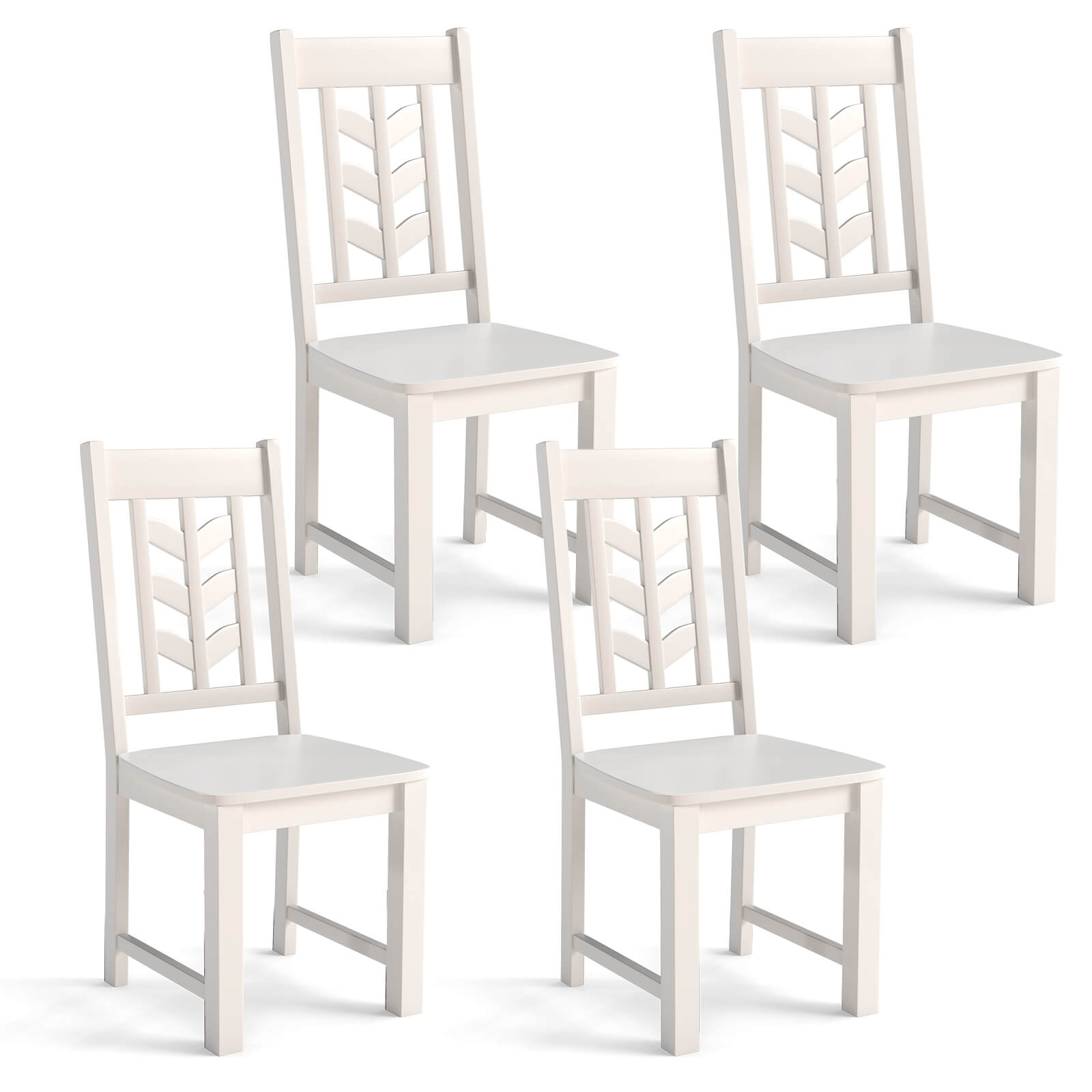 Front. Costway - Costway Dining Chair Set of 4 with Rubber Wood Frame & Leaf-shape High Back for Kitchen White - White.