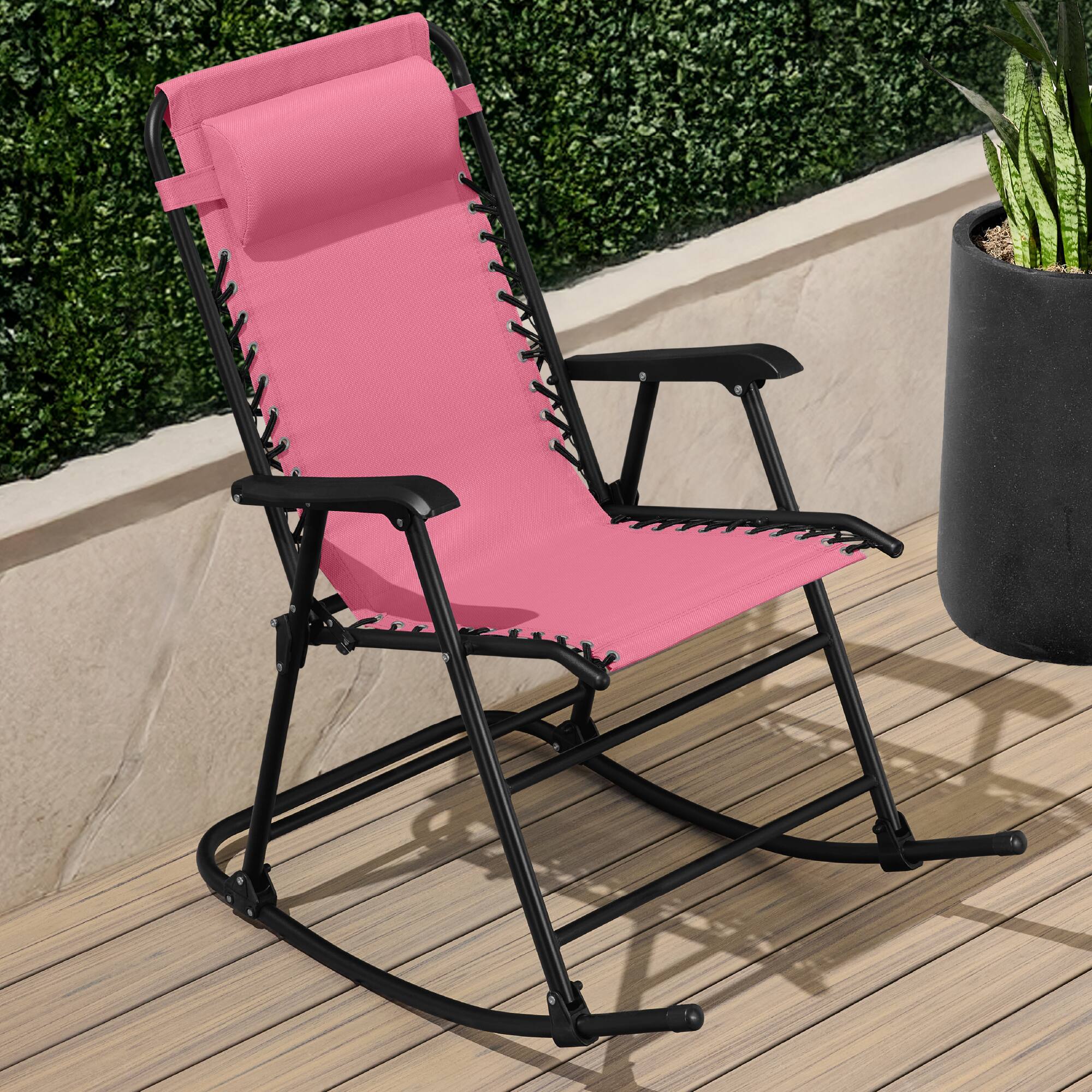 Alt View 6. Best Choice Products - Best Choice Products Folding Outdoor Zero Gravity Rocking Lounge Chair w/ Headrest Pillow - Pink - Pink.