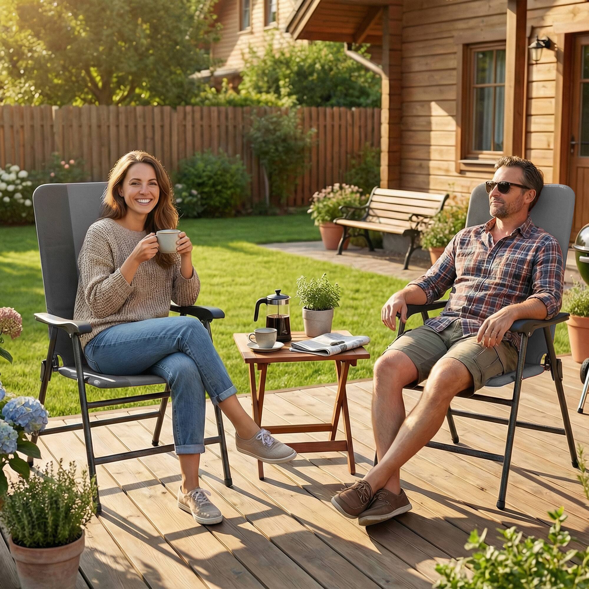 Alt View 7. Outsunny - Patio Chairs Set of 2, Padded High Back Lawn Camping Chairs with Armrests, 600D Oxford Fabric - Light Gray.