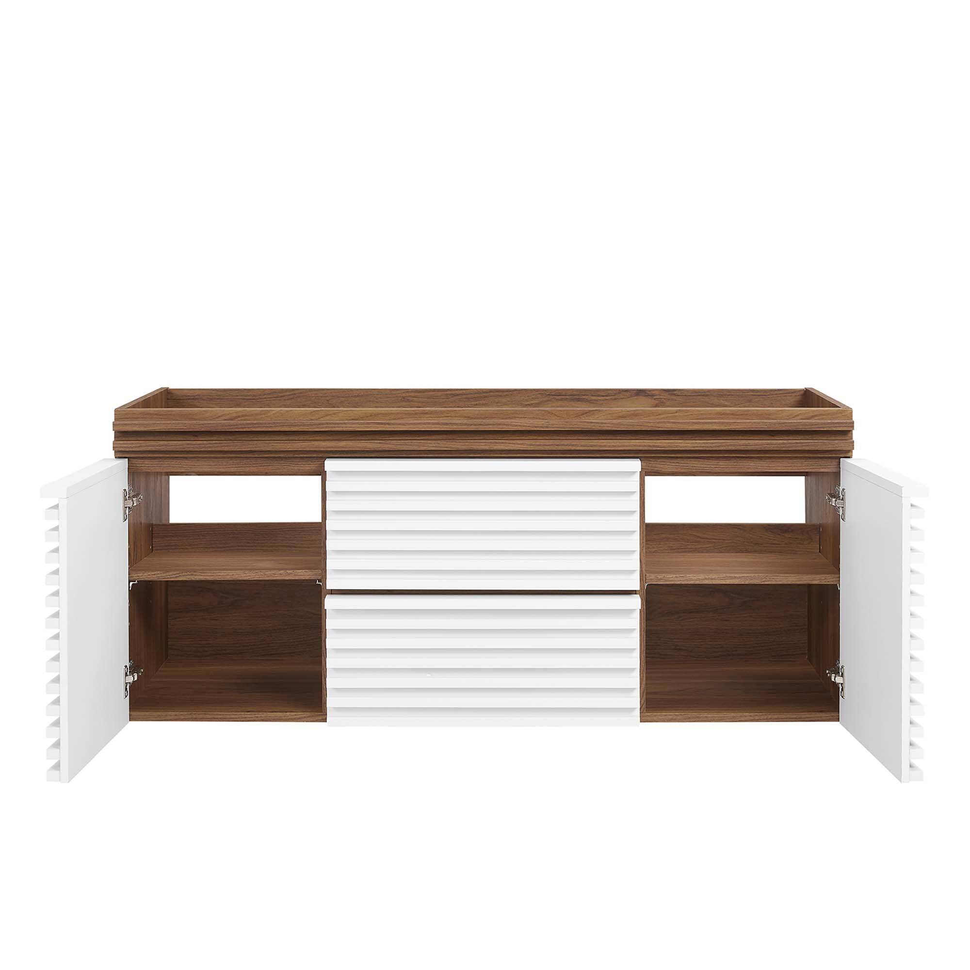 Alt View 4. Modway - Render 48" Wall-Mount Bathroom Cabinet Basin Not Included by Modway - White Walnut.