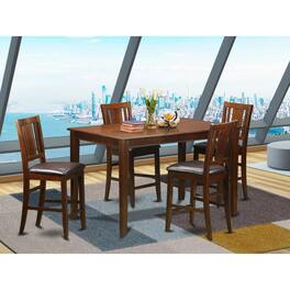 East West Furniture - 5 Pc pub Table set- gathering Table and 4 Kitchen bar stool - Mahogany