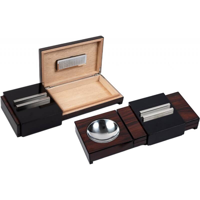 Front. Prestige - Ashtray with Hidden Humidor - 2-Tone Dark Brazilian Finish.