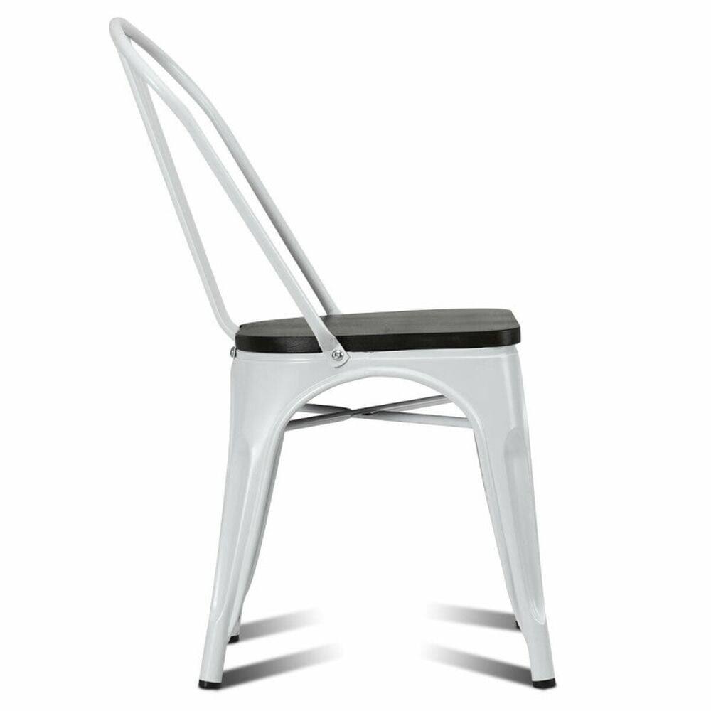Left. Kadyn - Dining Chairs, Kitchen Chairs Trattoria Chairs,4 Pieces Tolix Style Metal Dining Side Chair Stackable Wood Seat-White - White.