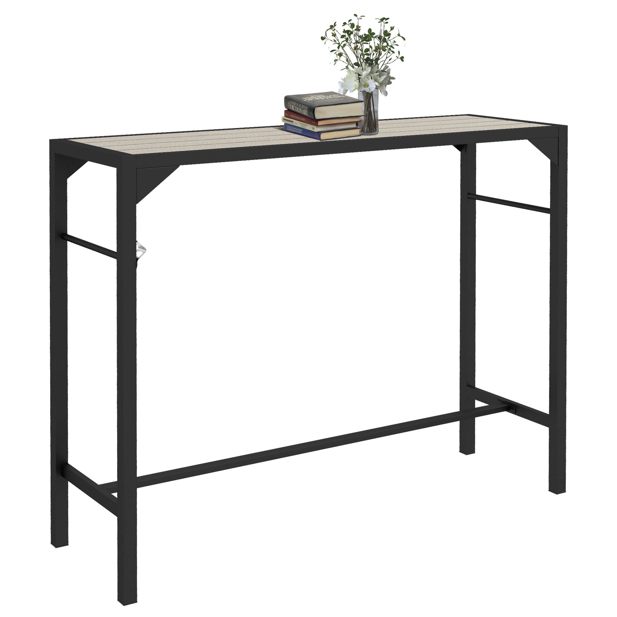 Front. Outsunny - 47" Outdoor Bar Table, Bar Height Patio Table with Built-In Bottle Opener and Steel Frame - Light Brown.