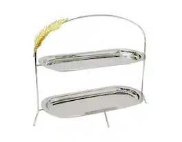 Jiallo - Aurelia Leaf Tray 2-tier stand w/gold fern: 16x6" - Silver /Gold