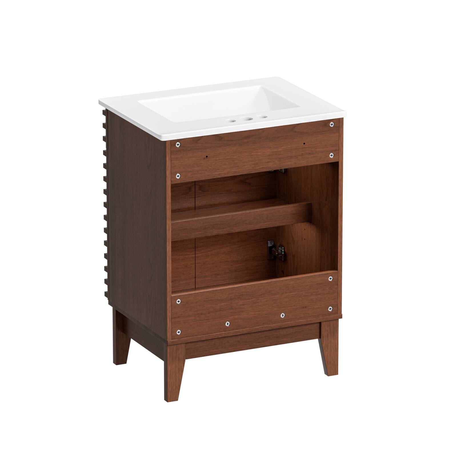 Alt View 2. LOVMOR - LOVMOR 24-in W Walnut Freestanding Bathroom Vanity with Undermount Ceramic Sink and 2-Level Storage - Walnut.