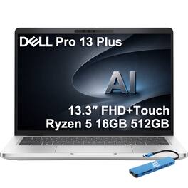 Dell - Pro 13 Plus 13" FHD+ Touchscreen Laptop - AI PC - AMD Ryzen AI 5 Pro 340 2025 - 16GB Memory - 512GB SSD - Windows 11 Pro - Platimun