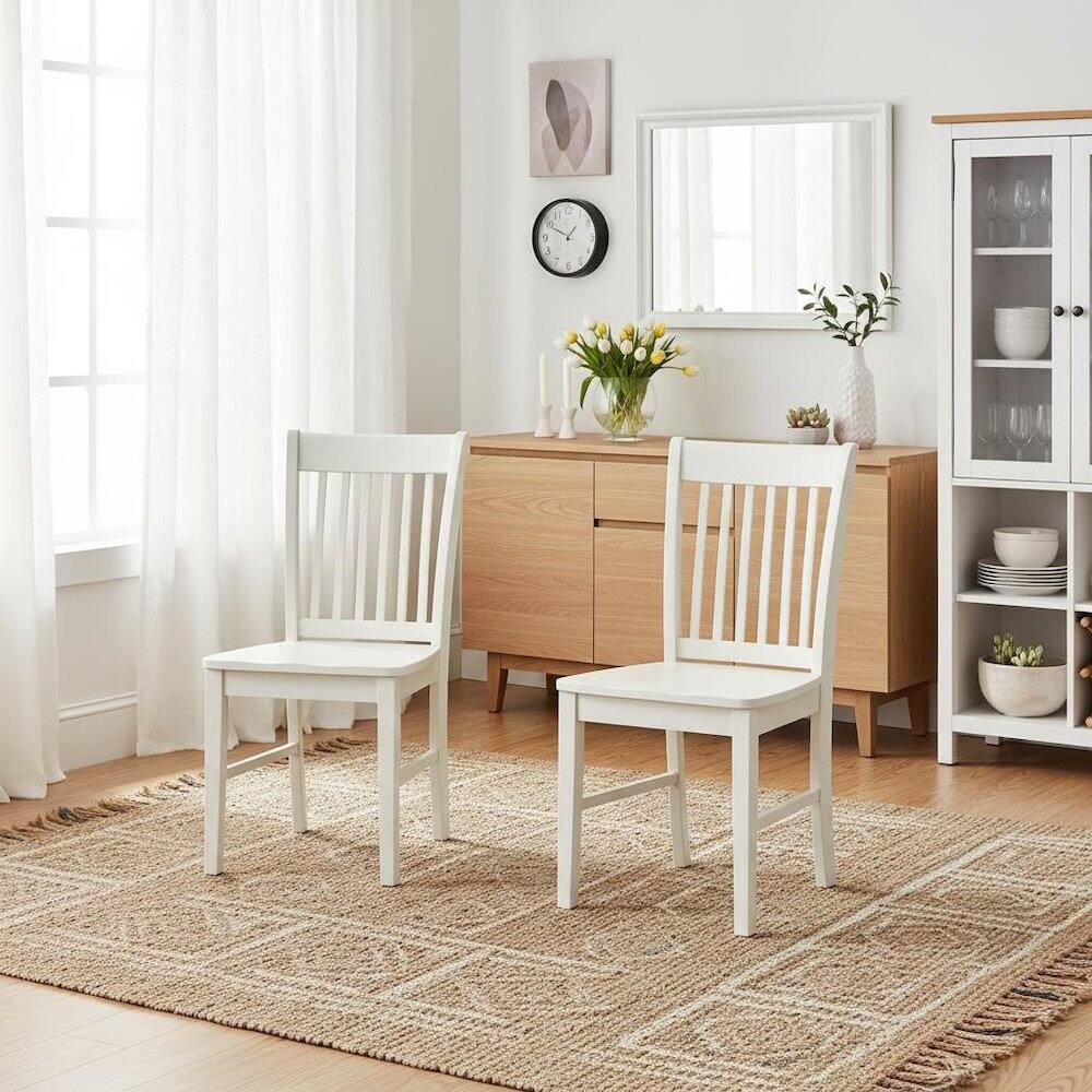 Back. FurniFact - Linen White Dining Chair - Brown.