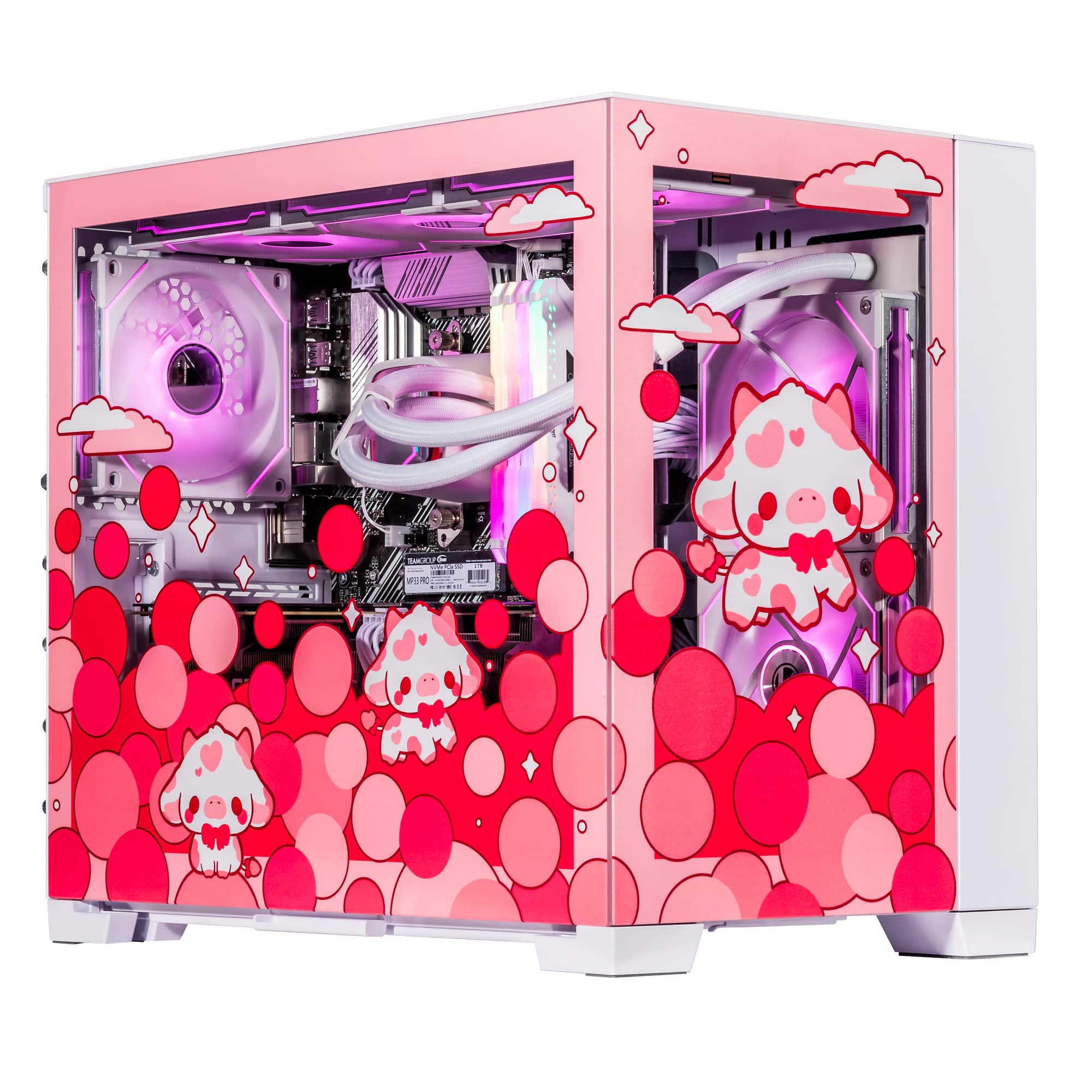 Velztorm - Bubble Cow Custom Gaming Desktop (Ryzen 7 5700X, 16GB, 1TB SSD + 2TB HDD, RTX 5070, Win 11 Pro ) - Rose Pink