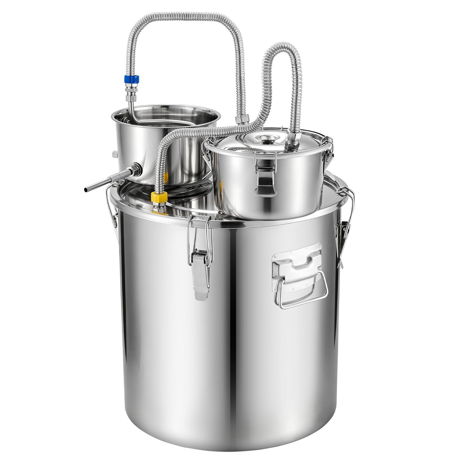 Alt View 5. VEVOR - Alcohol Still, 13.2 GAL/ 50L Alcohol Distiller with Thumper Keg, Dual-scale Thermometer, and Water Pump,Home Brewing Kit - Silver.