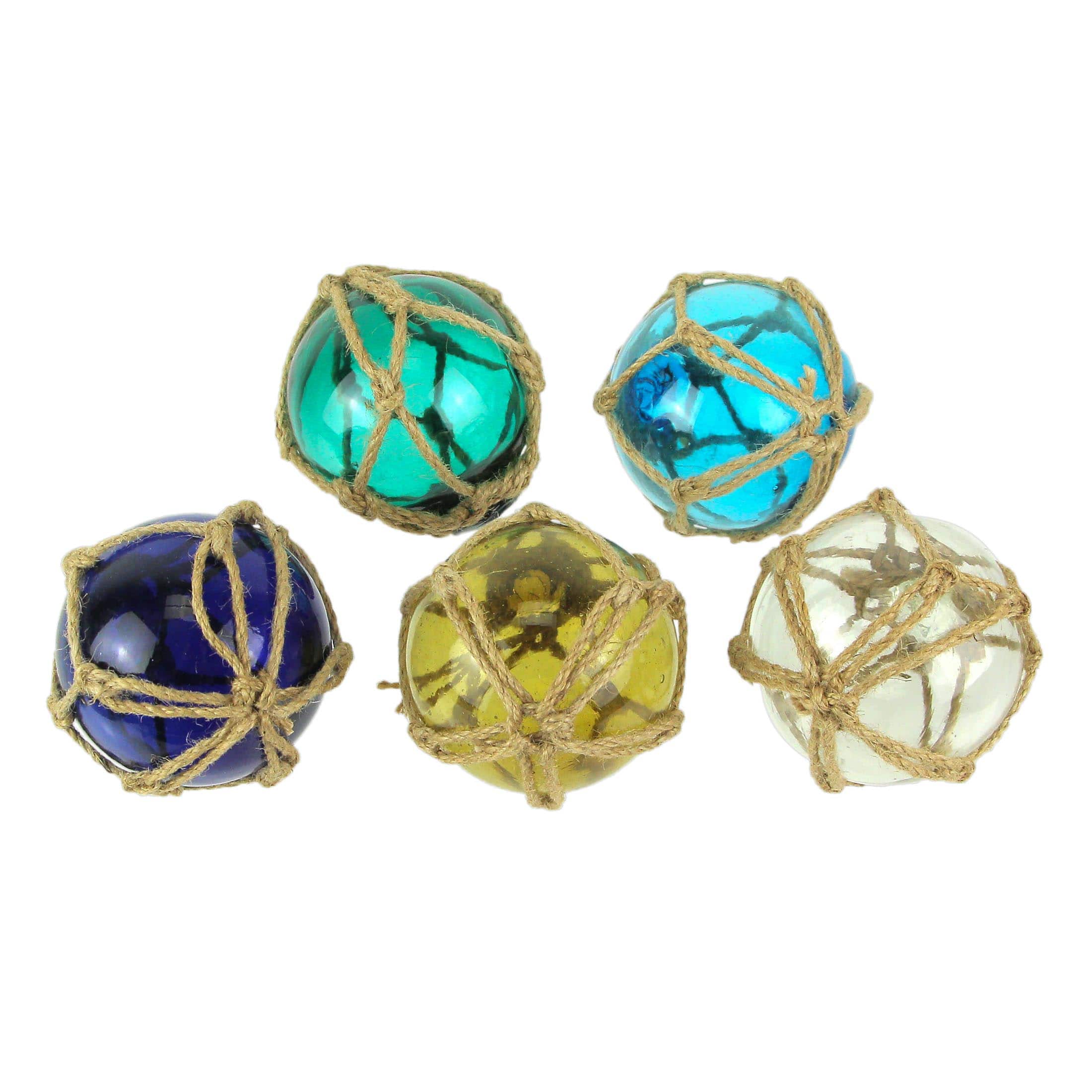 Zeckos - Set of 5 Rope Wrapped Multicolor Glass Decorative Balls Modern Accent Room Decor - Multicolored