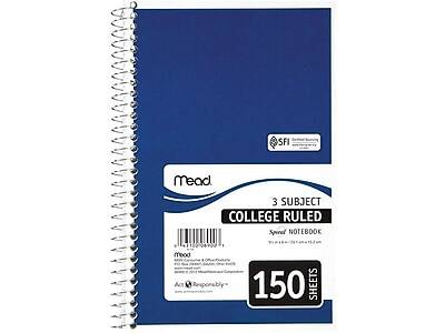 SFI Mead 3 Subject College Ruled Spiral Notebook Mead Act Responsibly 150 Sheets