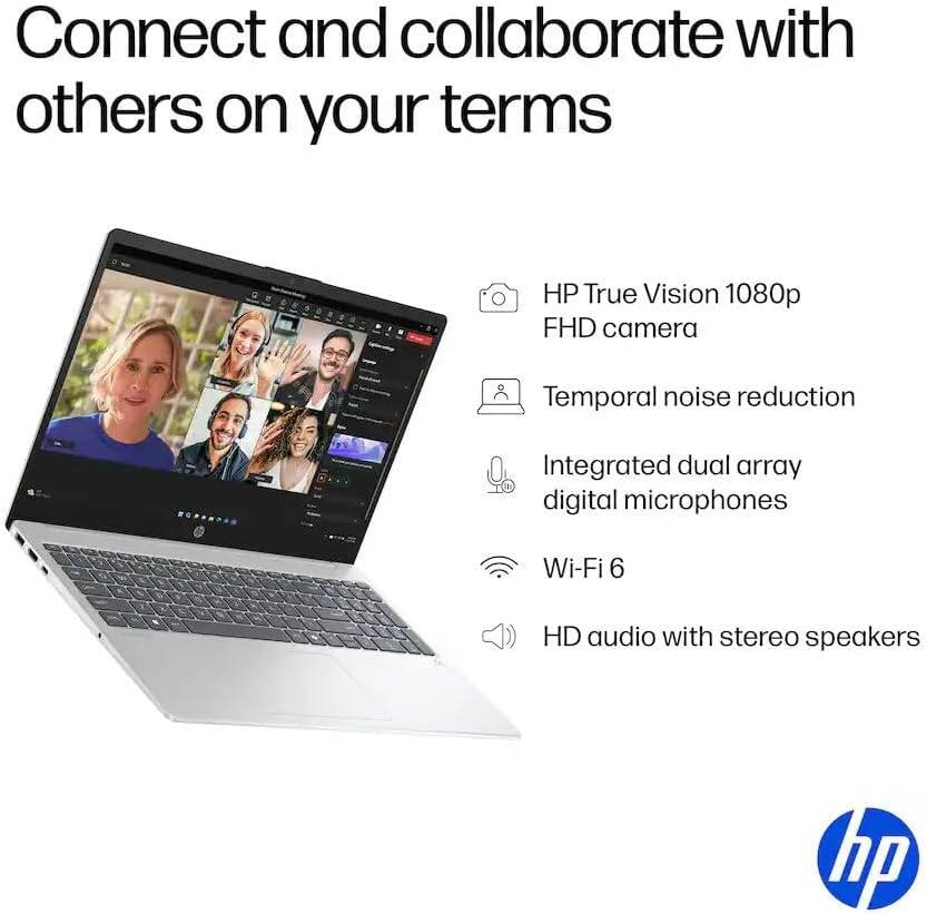 Connect and collaborate with others on your terms

- HP True Vision 1080p FHD camera
- Temporal noise reduction
- Integrated dual array digital microphones
- Wi-Fi 6
- HD audio with stereo speakers